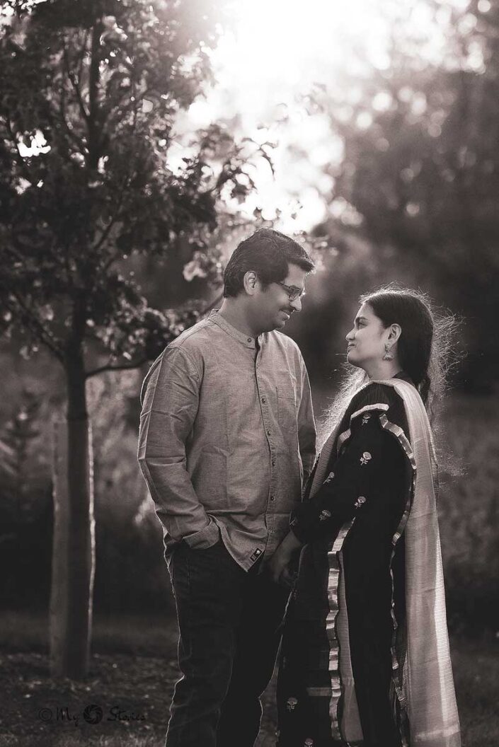 Naperville family photographer couple black white park standing