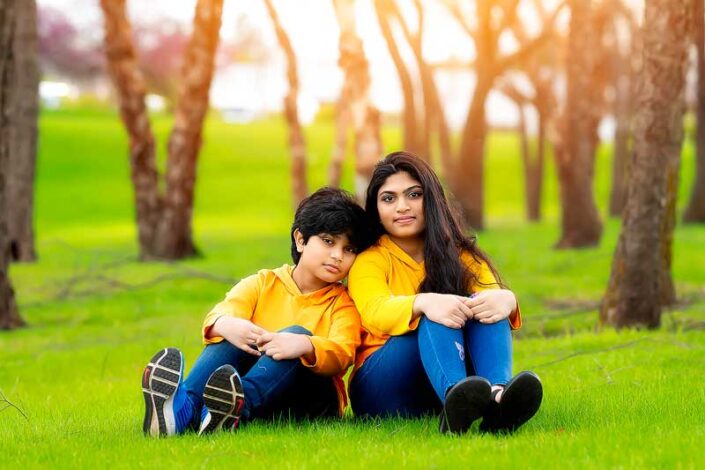 Naperville family photographer boy spring yellow lake brother sister