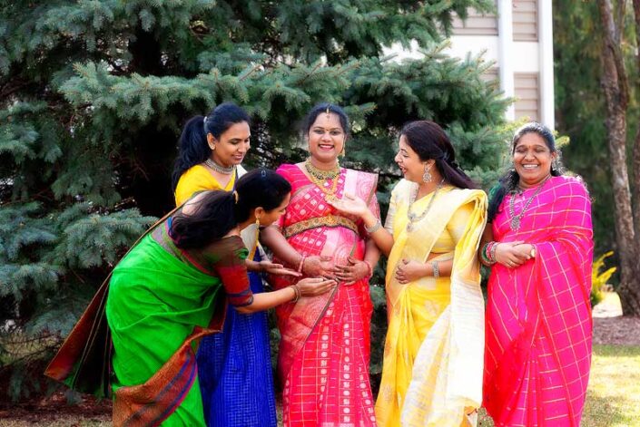 Naperville family photographer Women pregnancy saree pink group